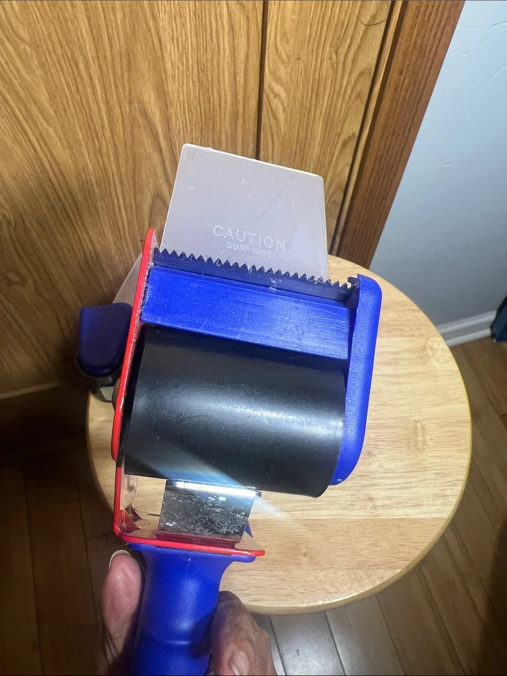 Heavy-Duty Packing Tape Dispenser — Red and Blue Shipping Tool